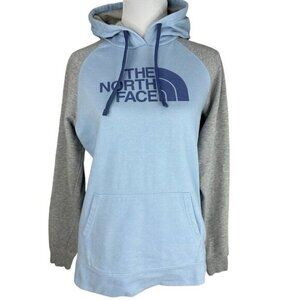 The North Face Womens Blue Grey Colorblock‎ Logo Pullover Hoodie Large L